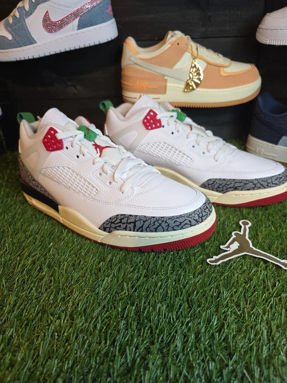 Jordan Kids' Sneakers in White with Black, Red and Green Accents